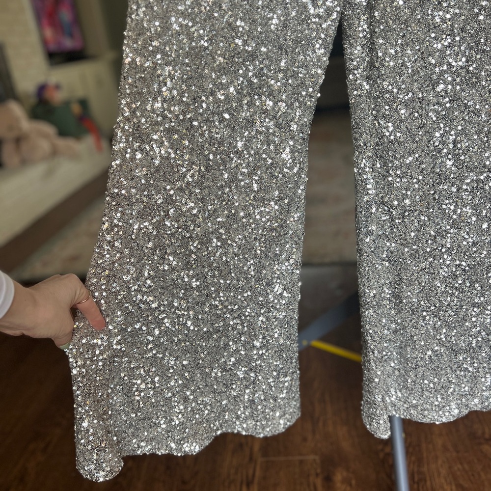 Express Silver Sequin Boot Cut Pants - image 2